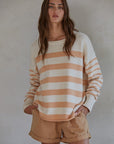 Maylee Cream and Peach Striped Sweater