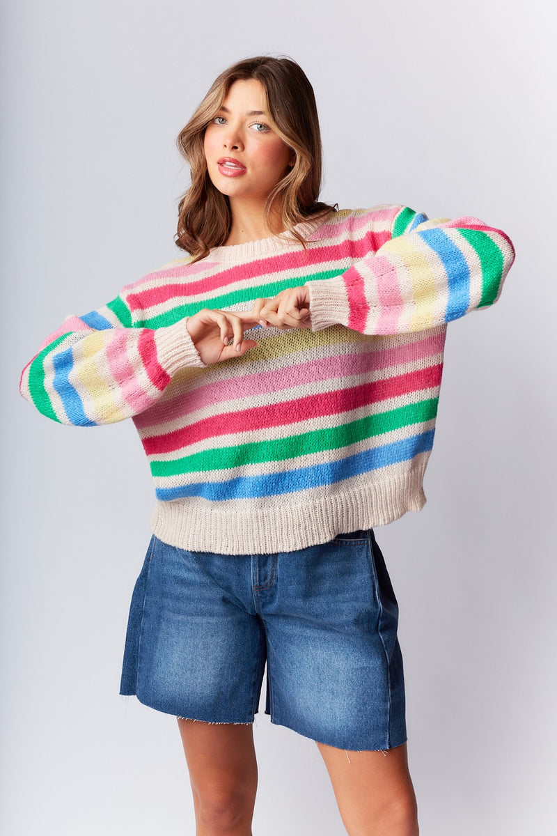 Lexi Colorful Striped Knit Sweater – Twirl Boutique Lexi Colorful Striped Knit Sweater – Twirl Boutique