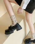 Floral Embossed Socks · Beige