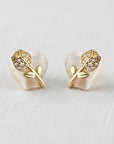 Heart Cat's Eye with Tulip Flower Stud Earrings