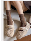 Floral Knit Crew Socks · Coffee