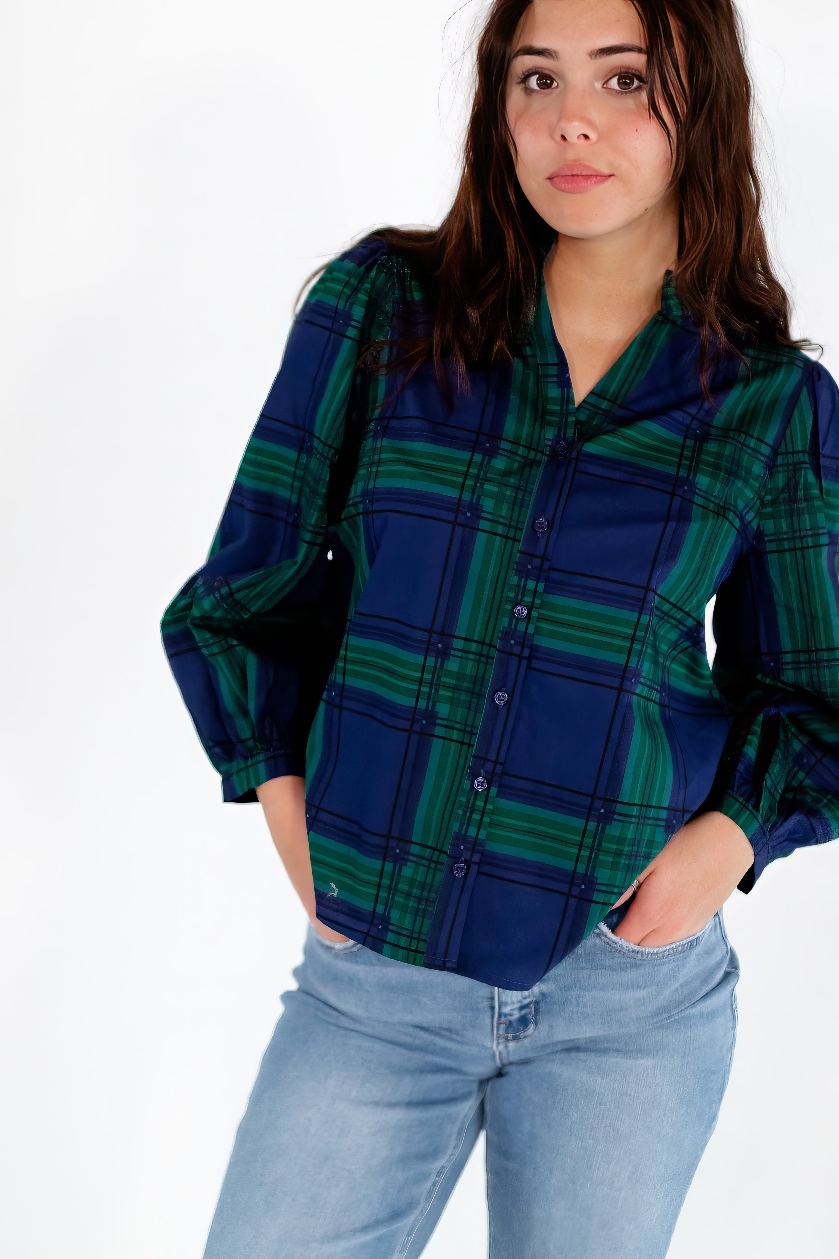 Enza Plaid Blouse