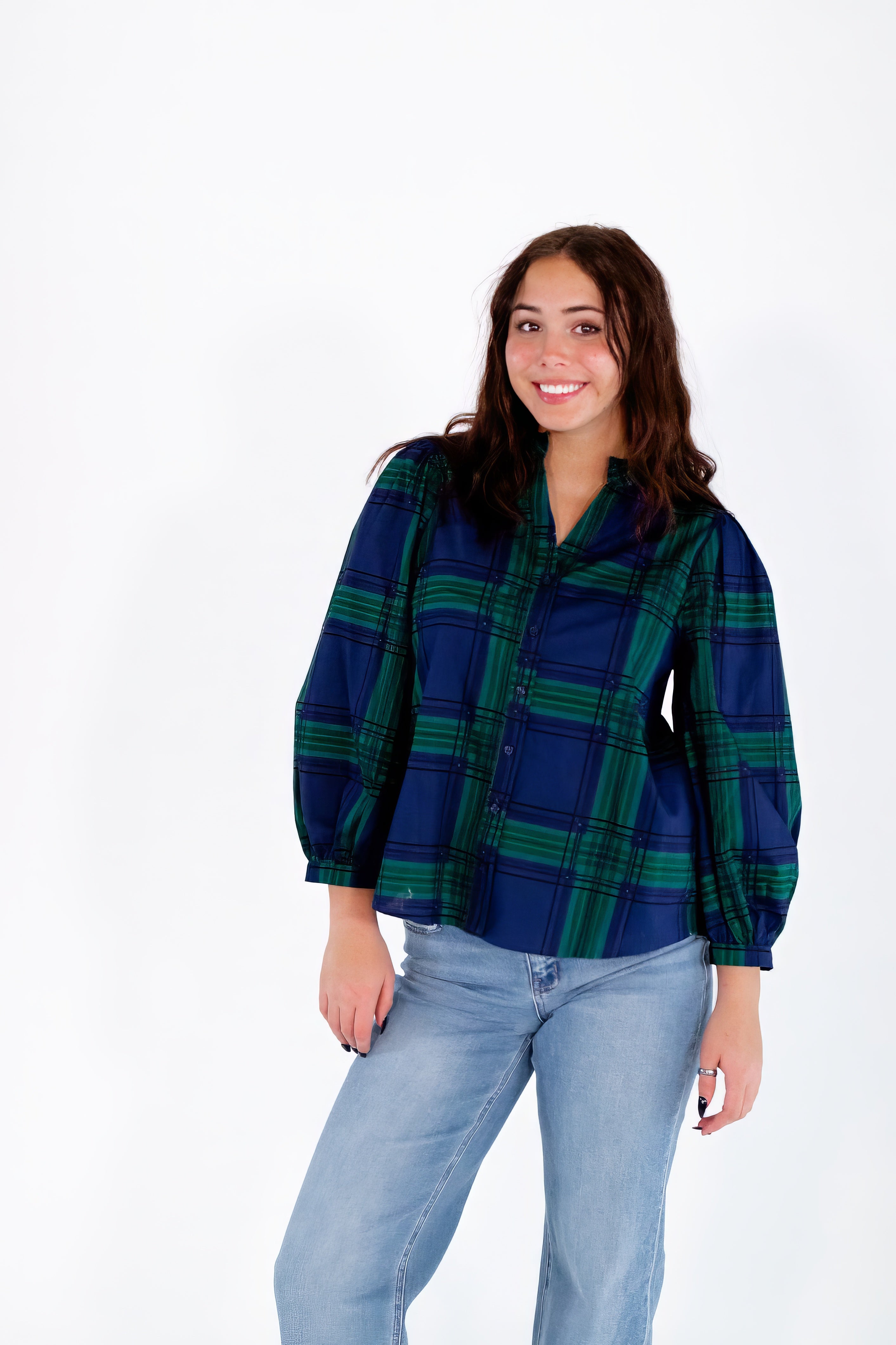 Enza Plaid Blouse