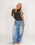 Allie Rouched Denim Pants・Mid-Wash