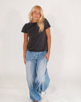 Allie Rouched Denim Pants・Mid-Wash