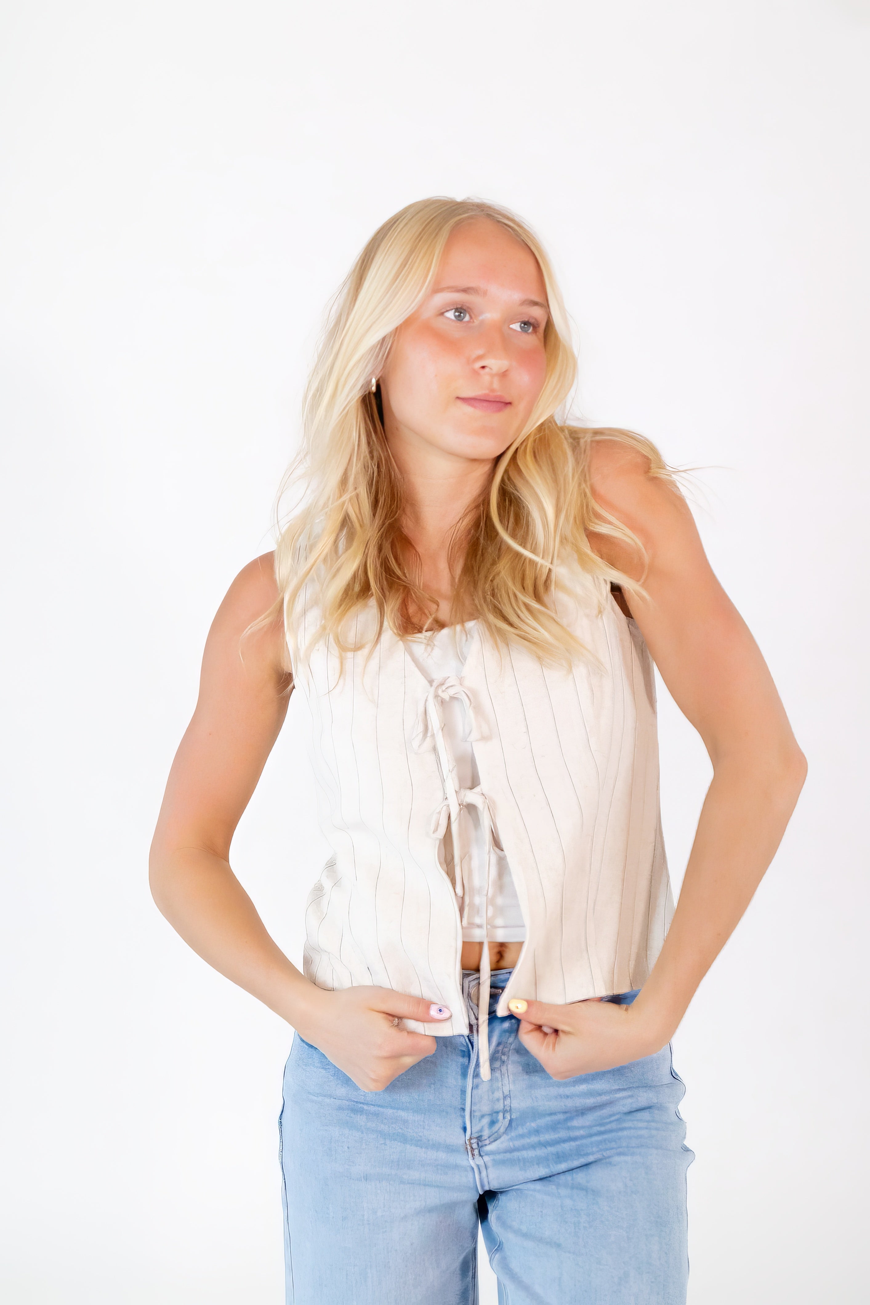 Gina Pinstripe Tie Front Vest