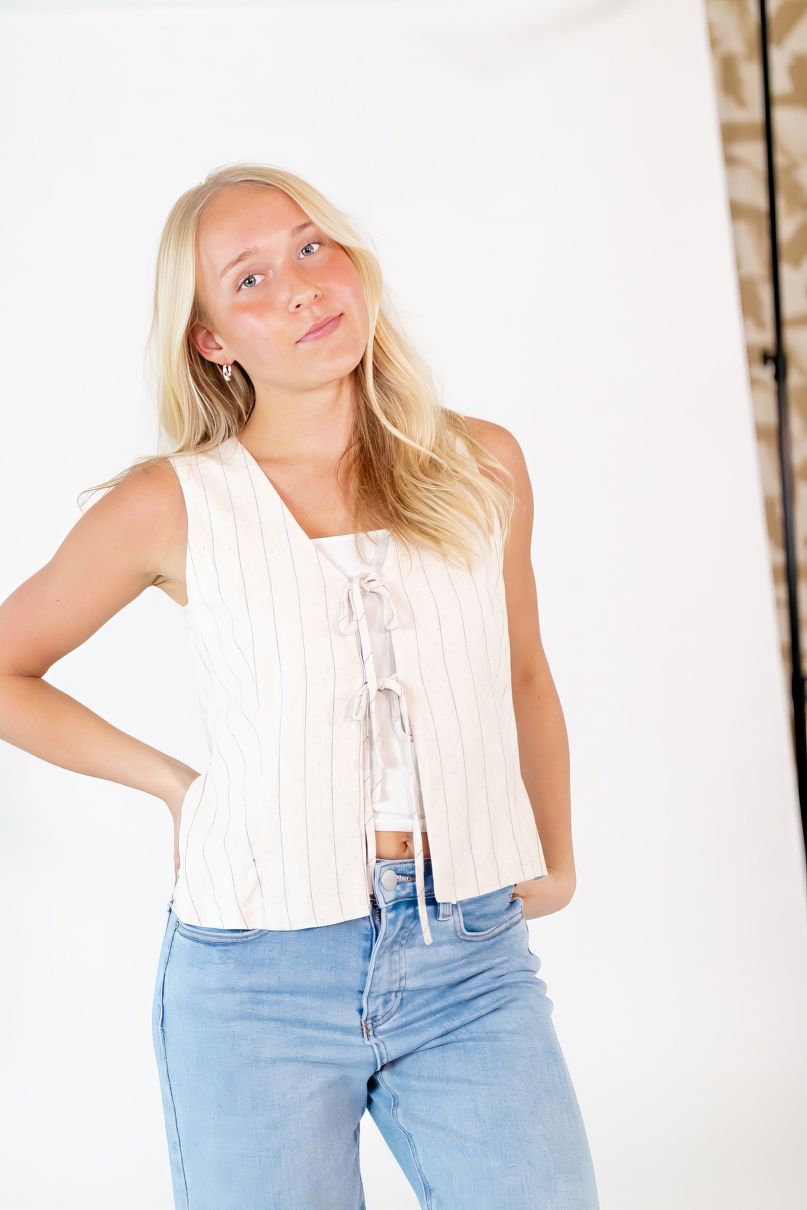 Gina Pinstripe Tie Front Vest