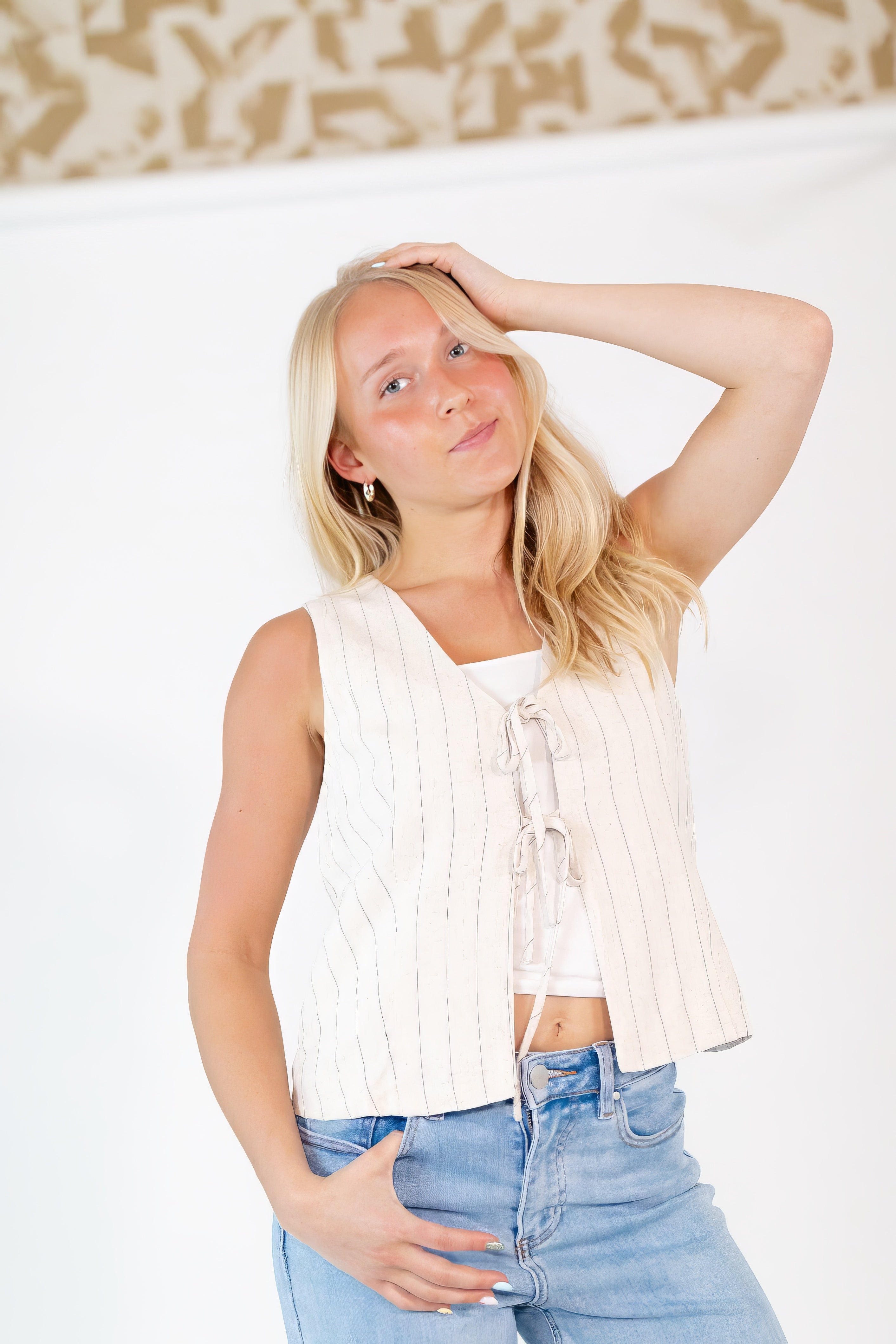 Gina Pinstripe Tie Front Vest