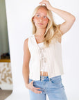 Gina Pinstripe Tie Front Vest