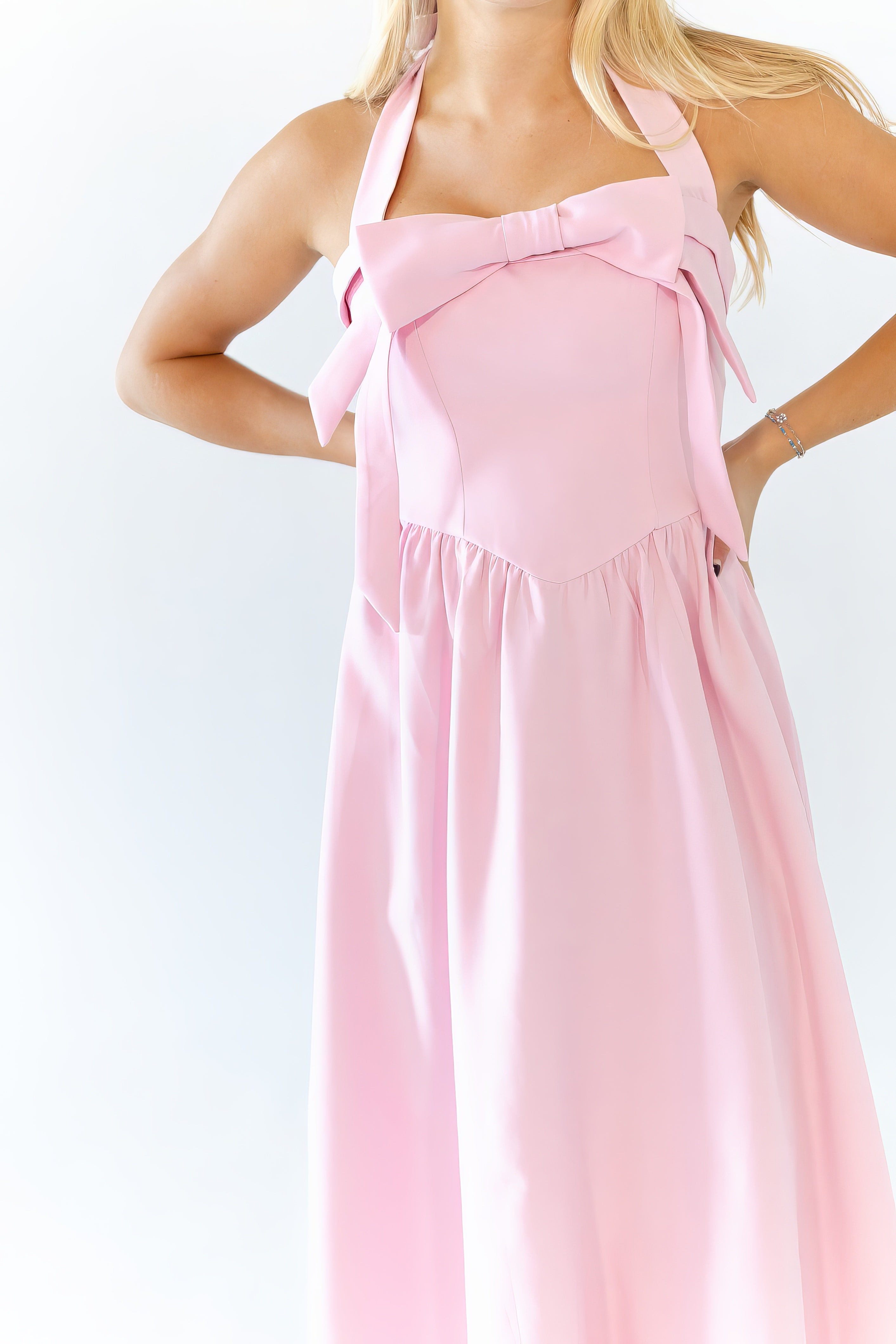 Deyna Bow Accent Halter Dress – Twirl Boutique