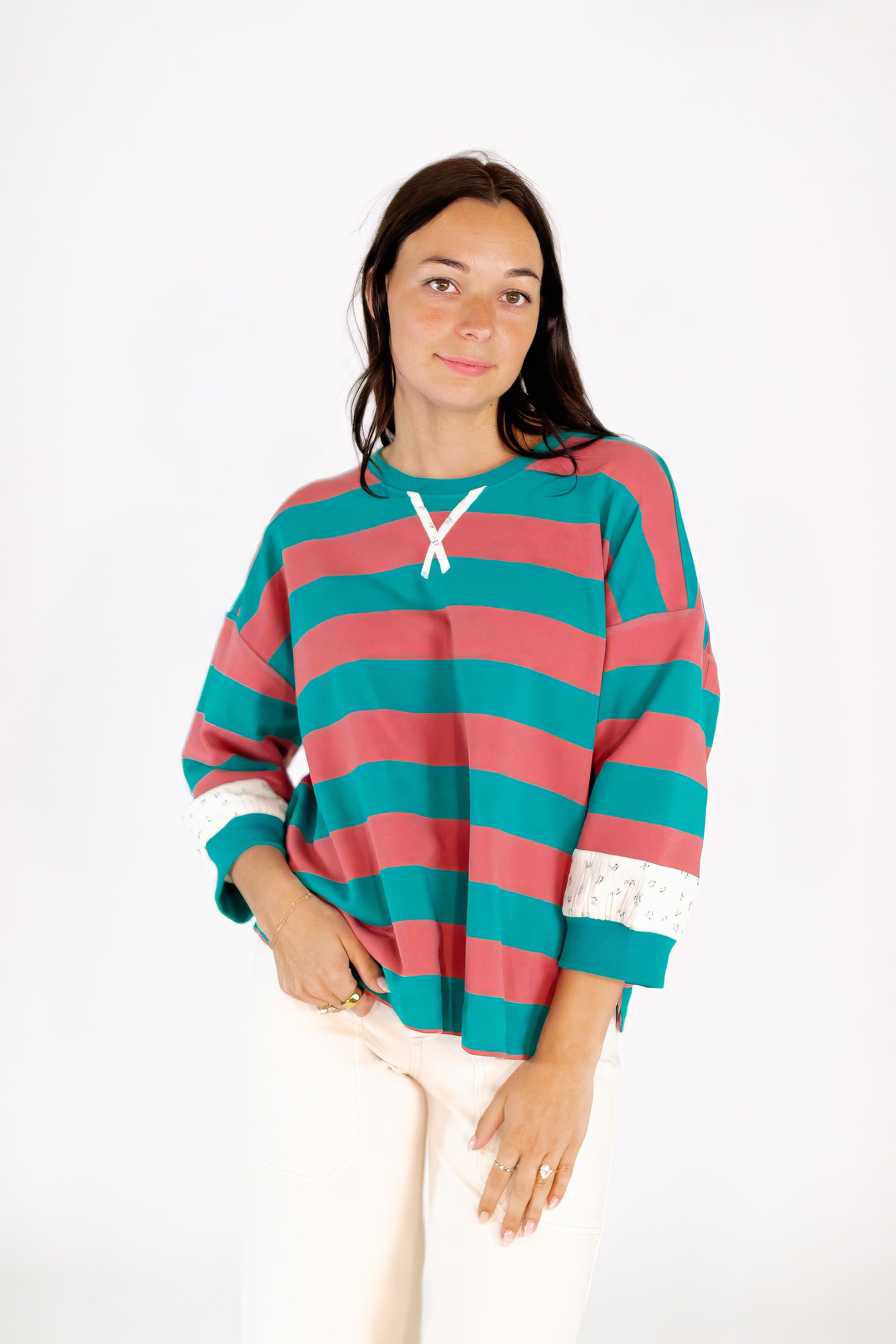 Bex Striped Floral Contrast Pullover