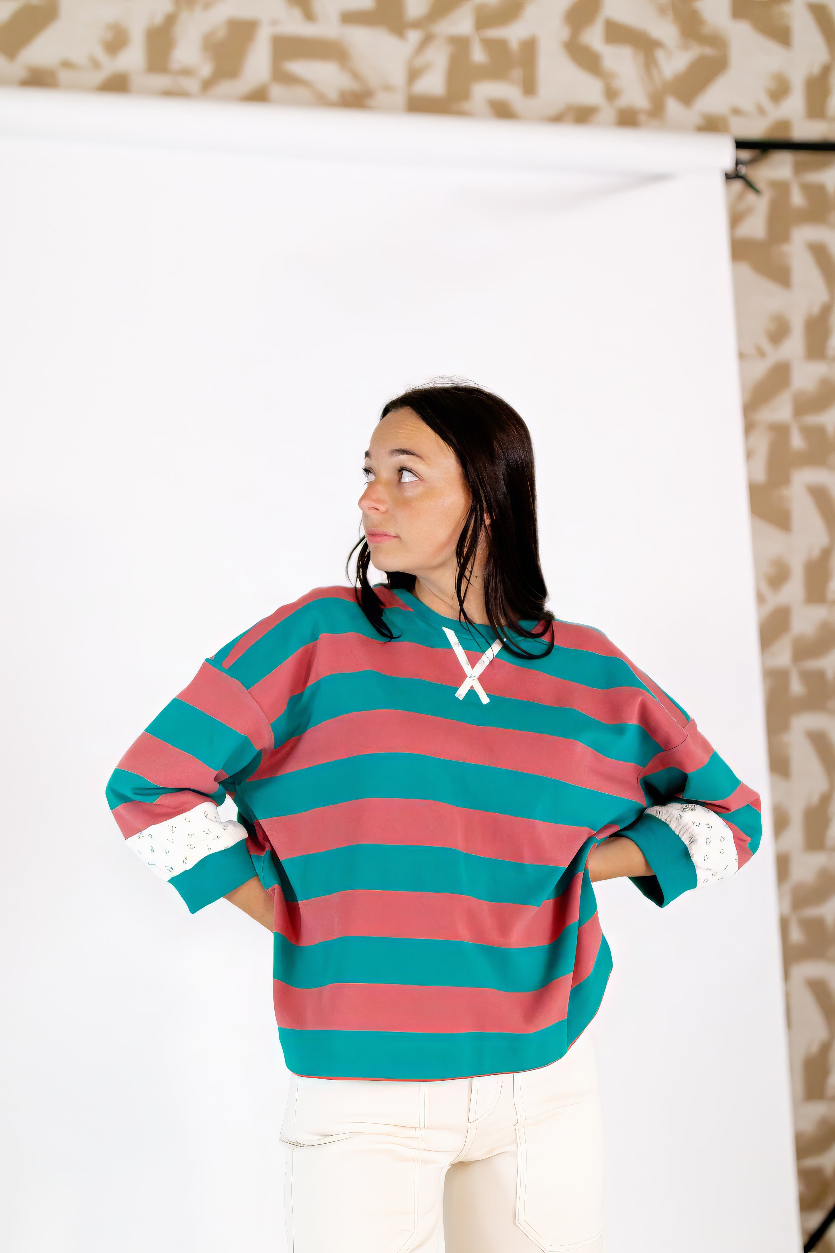 Bex Striped Floral Contrast Pullover