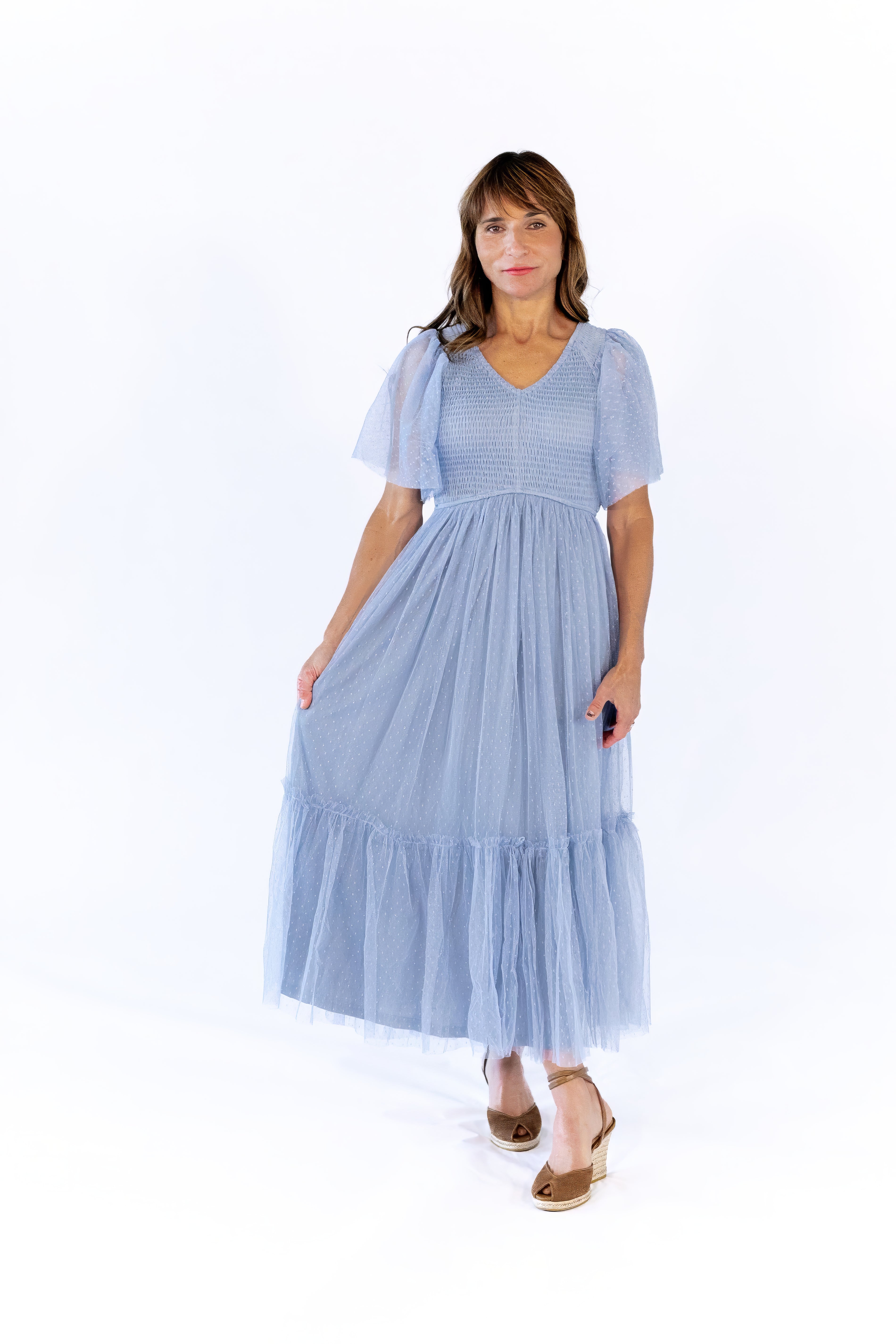 blue dress mesh Celia Ruffled Mesh Dress · Dusty Blue – Twirl Boutique