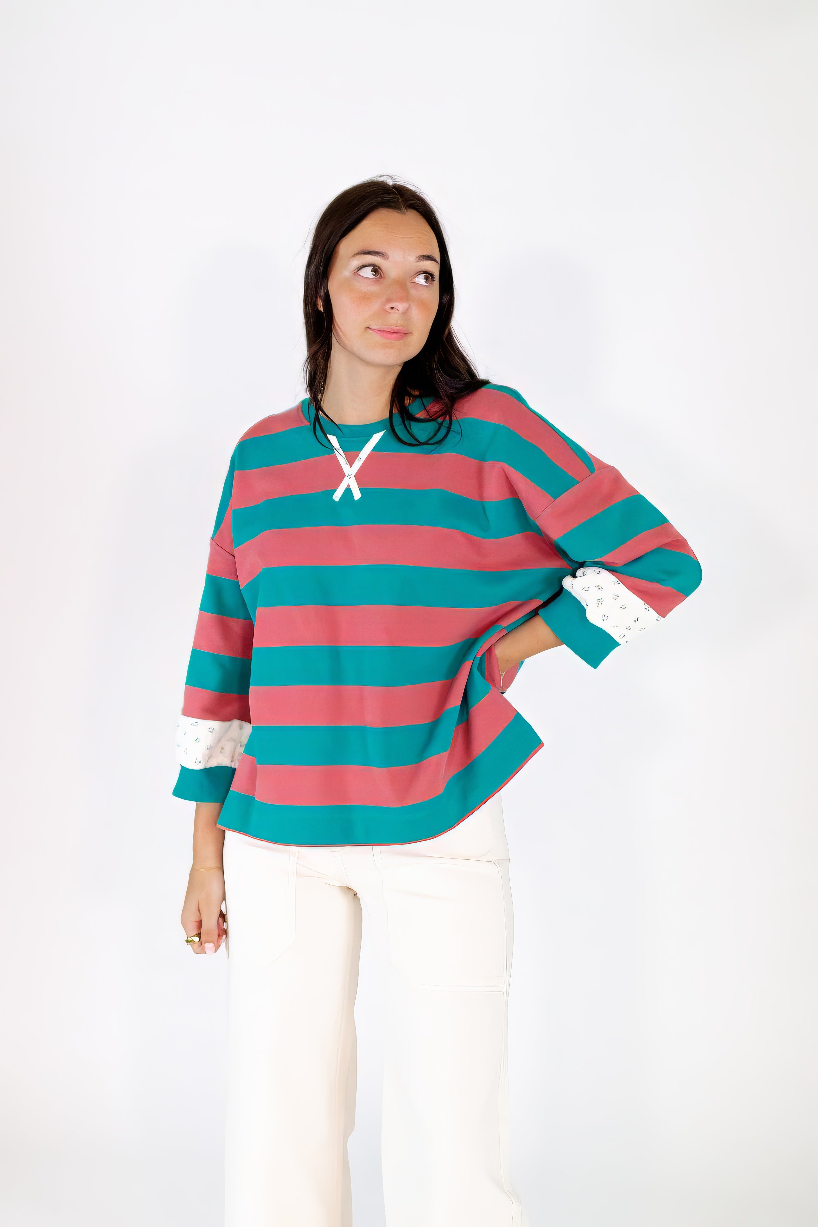 Bex Striped Floral Contrast Pullover