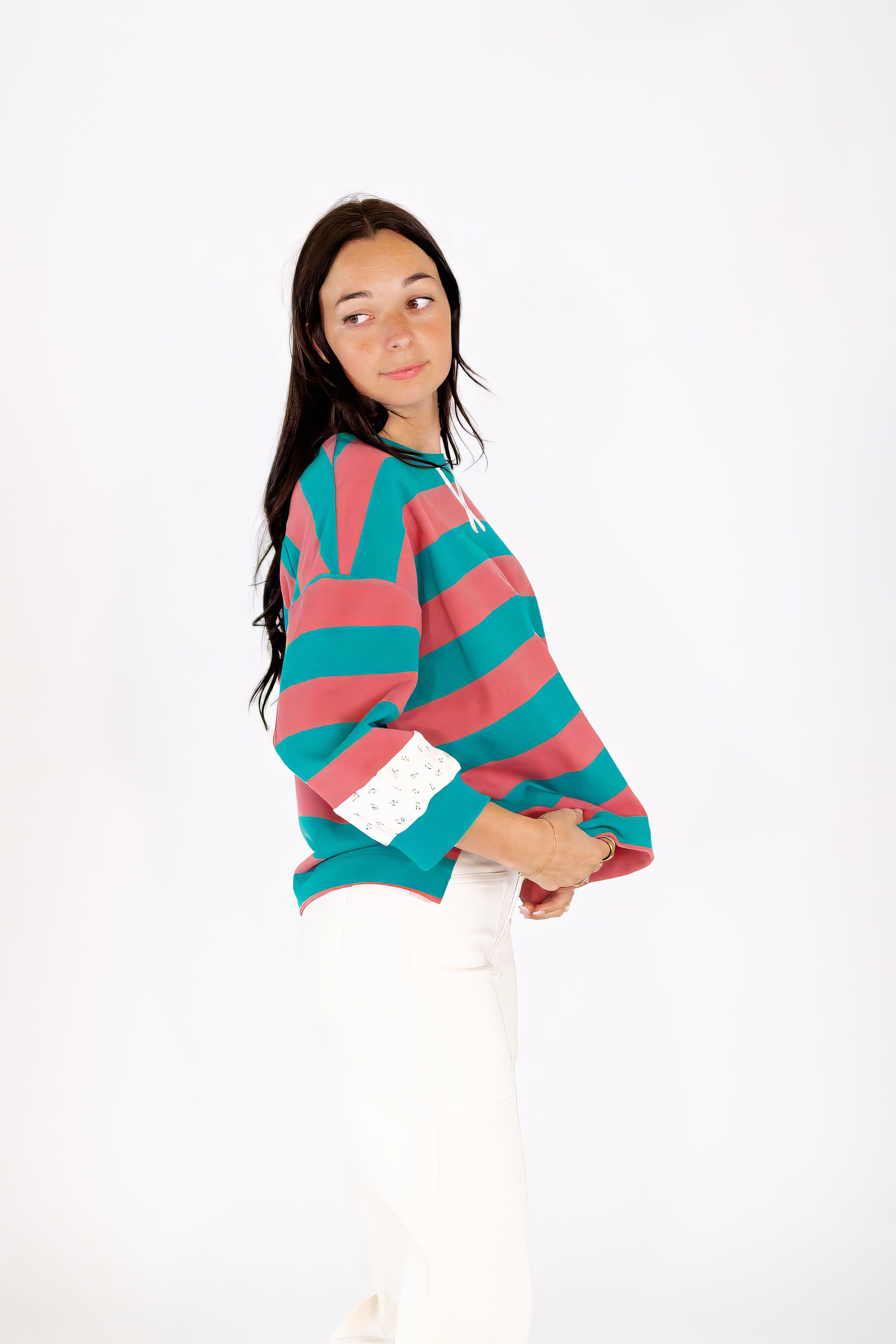 Bex Striped Floral Contrast Pullover