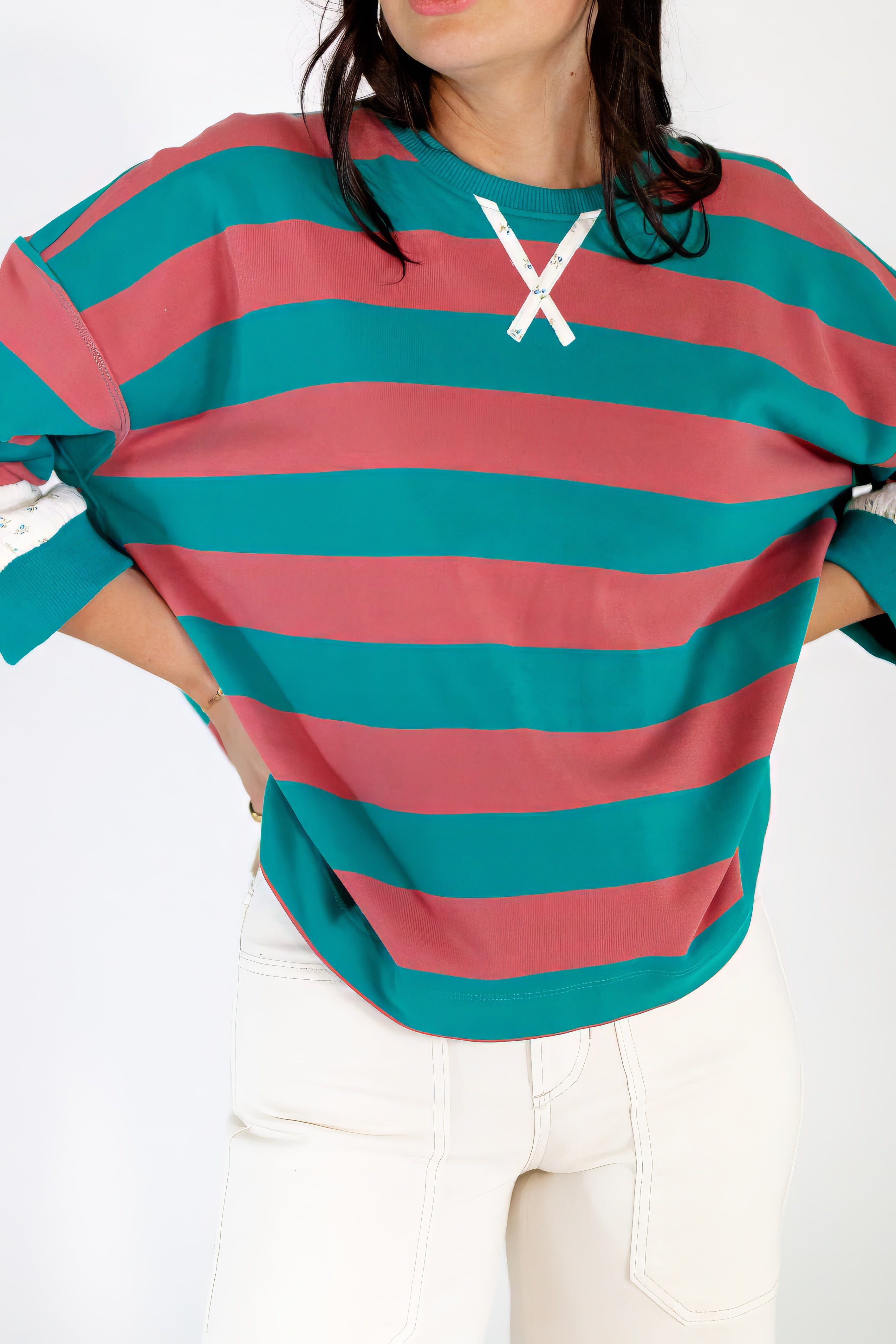 Bex Striped Floral Contrast Pullover