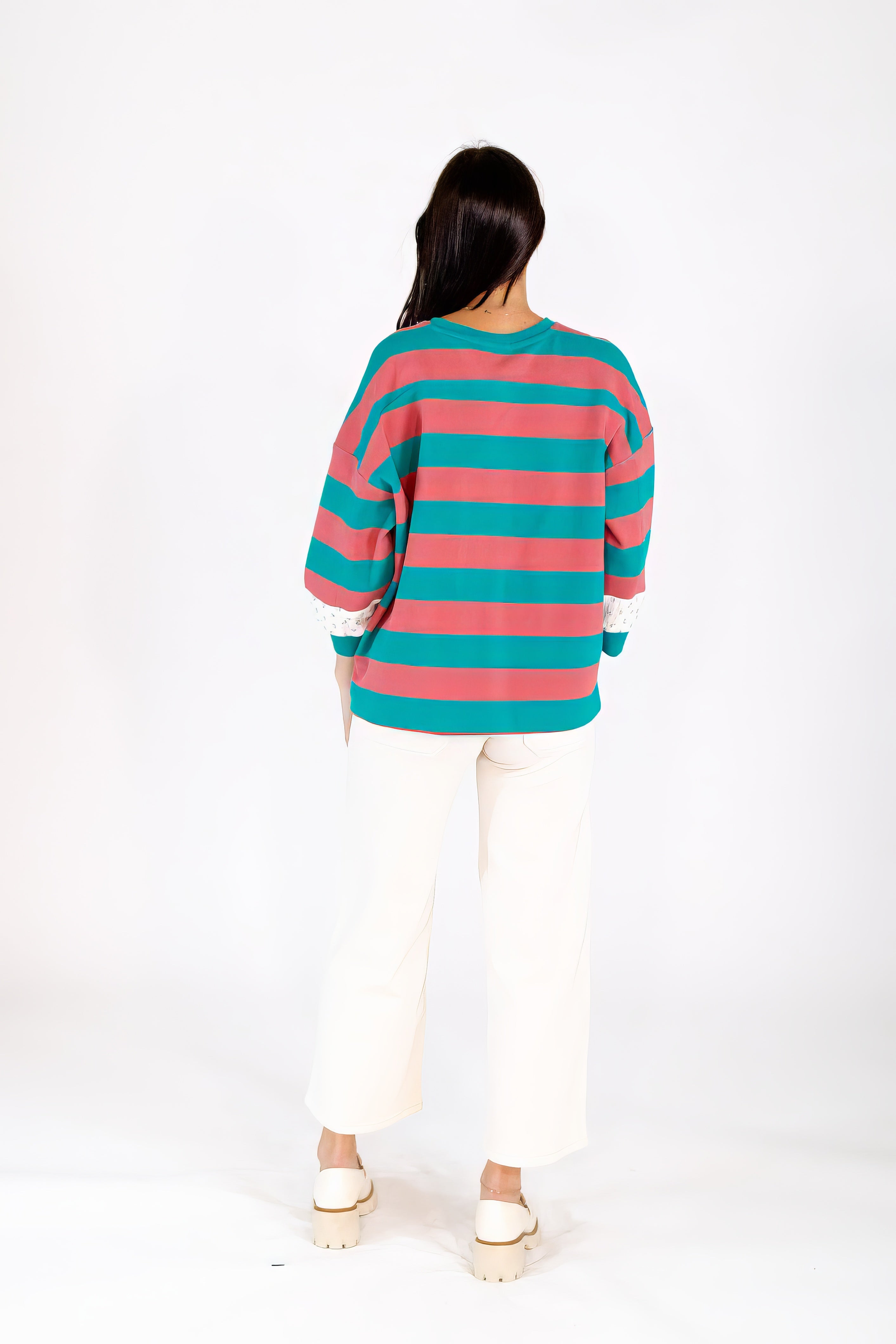 Bex Striped Floral Contrast Pullover