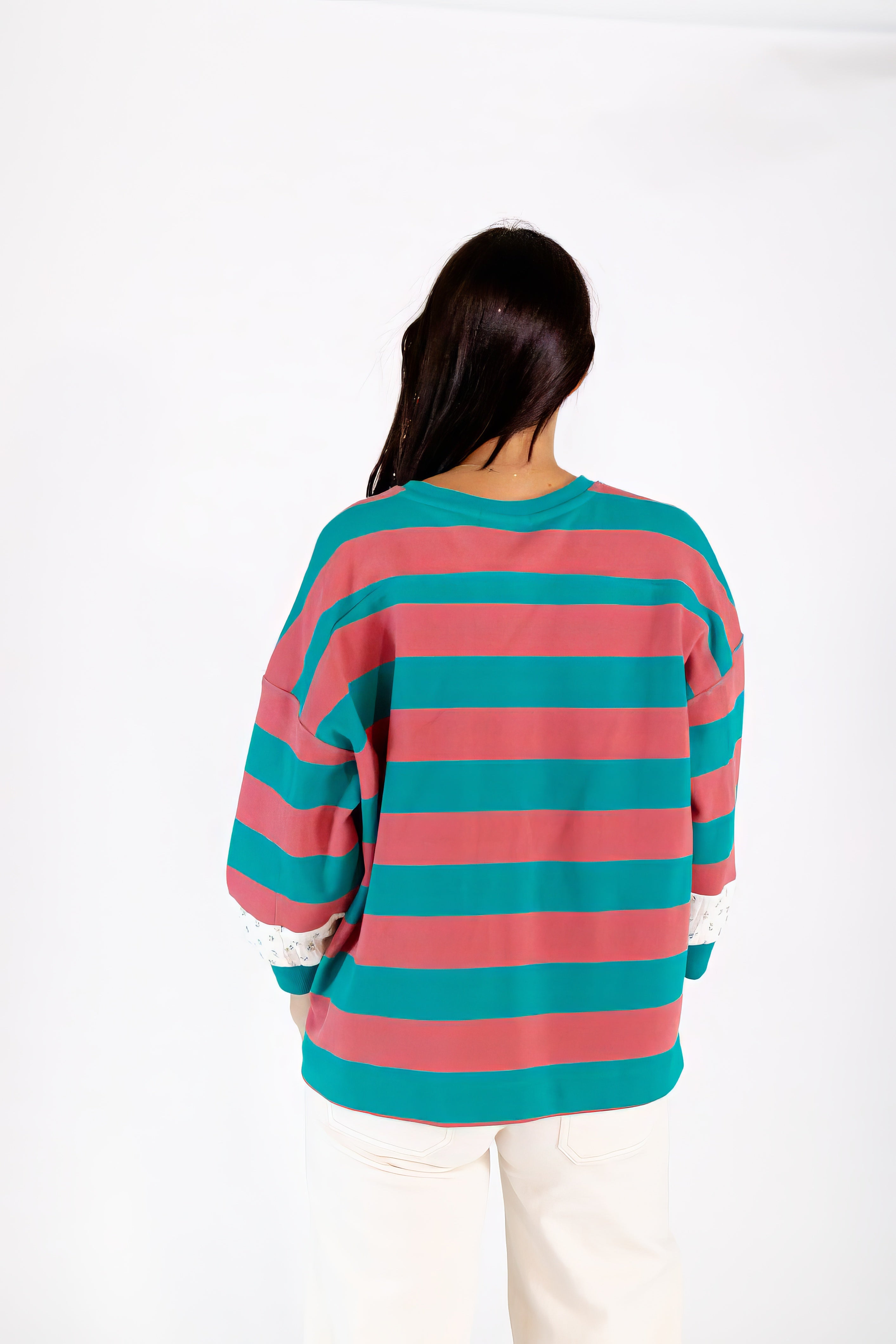 Bex Striped Floral Contrast Pullover