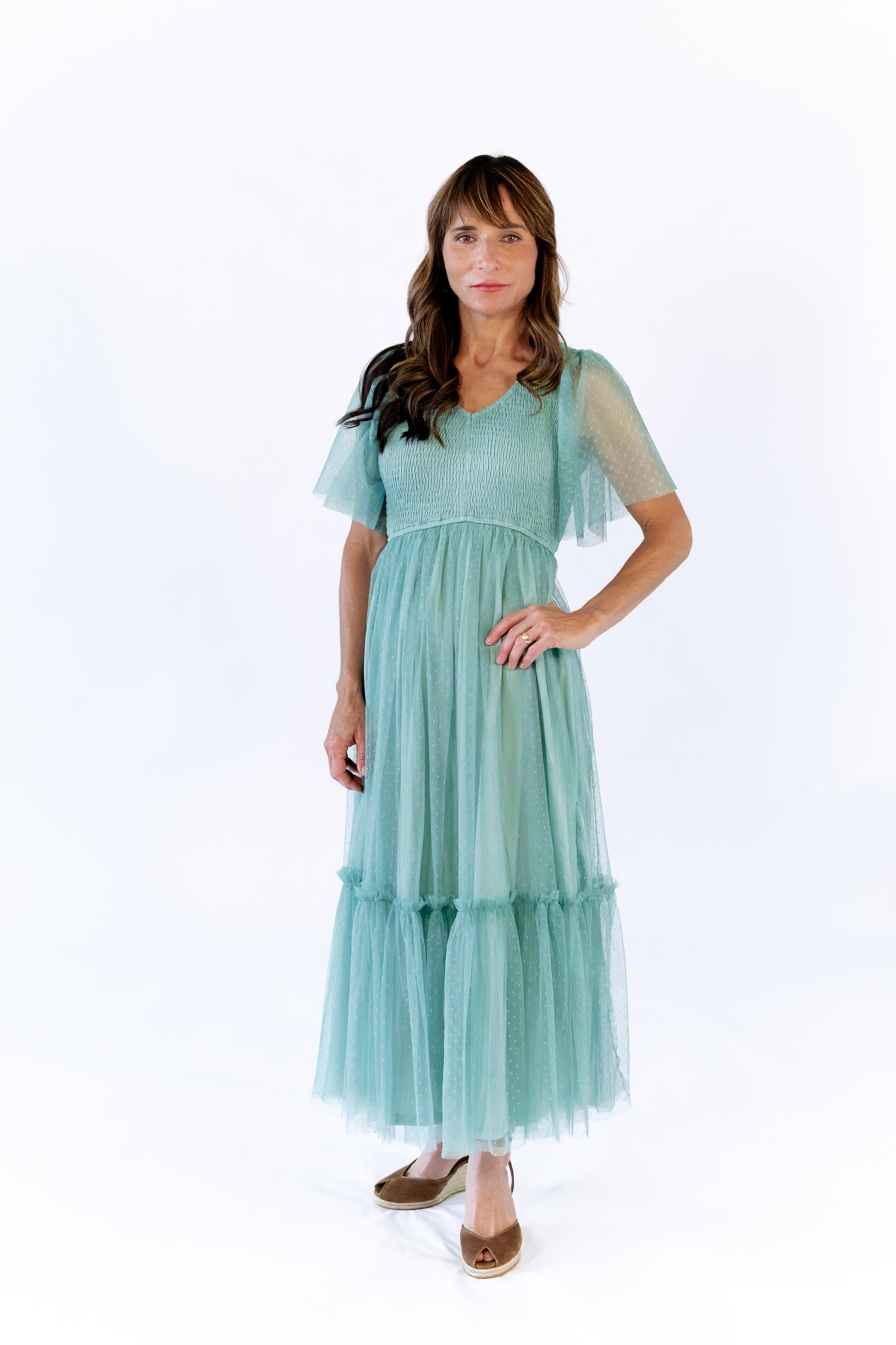 Celia Ruffled Mesh Dress · Sage Green – Twirl Boutique Celia Ruffled Mesh Dress · Sage Green – Twirl Boutique