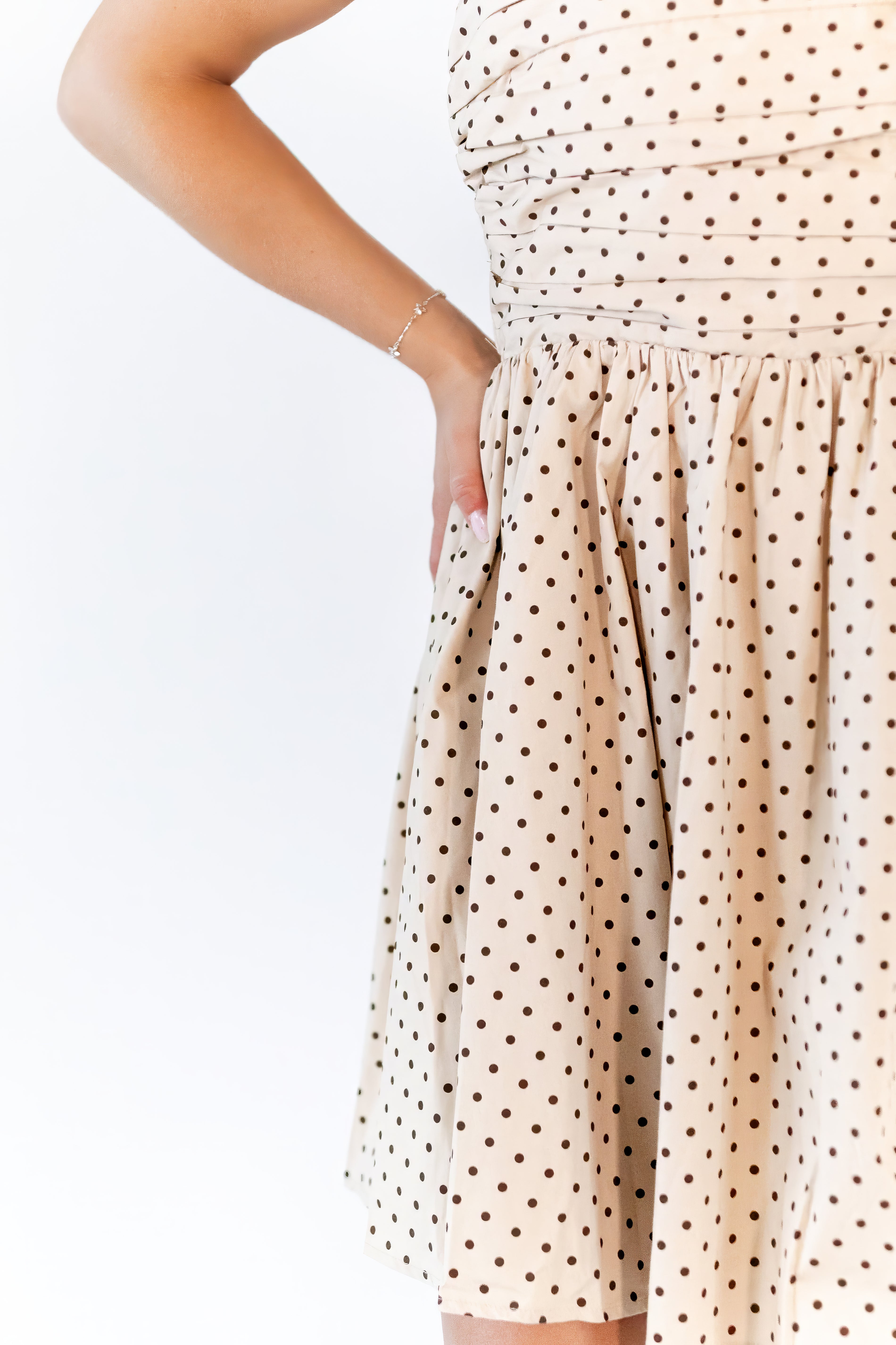 beige dress with black polka dots Georgie Dot · Taupe – Twirl Boutique 3% Spandex Hand wash Aberdeen COS Classic Cotton Mini Size:58L