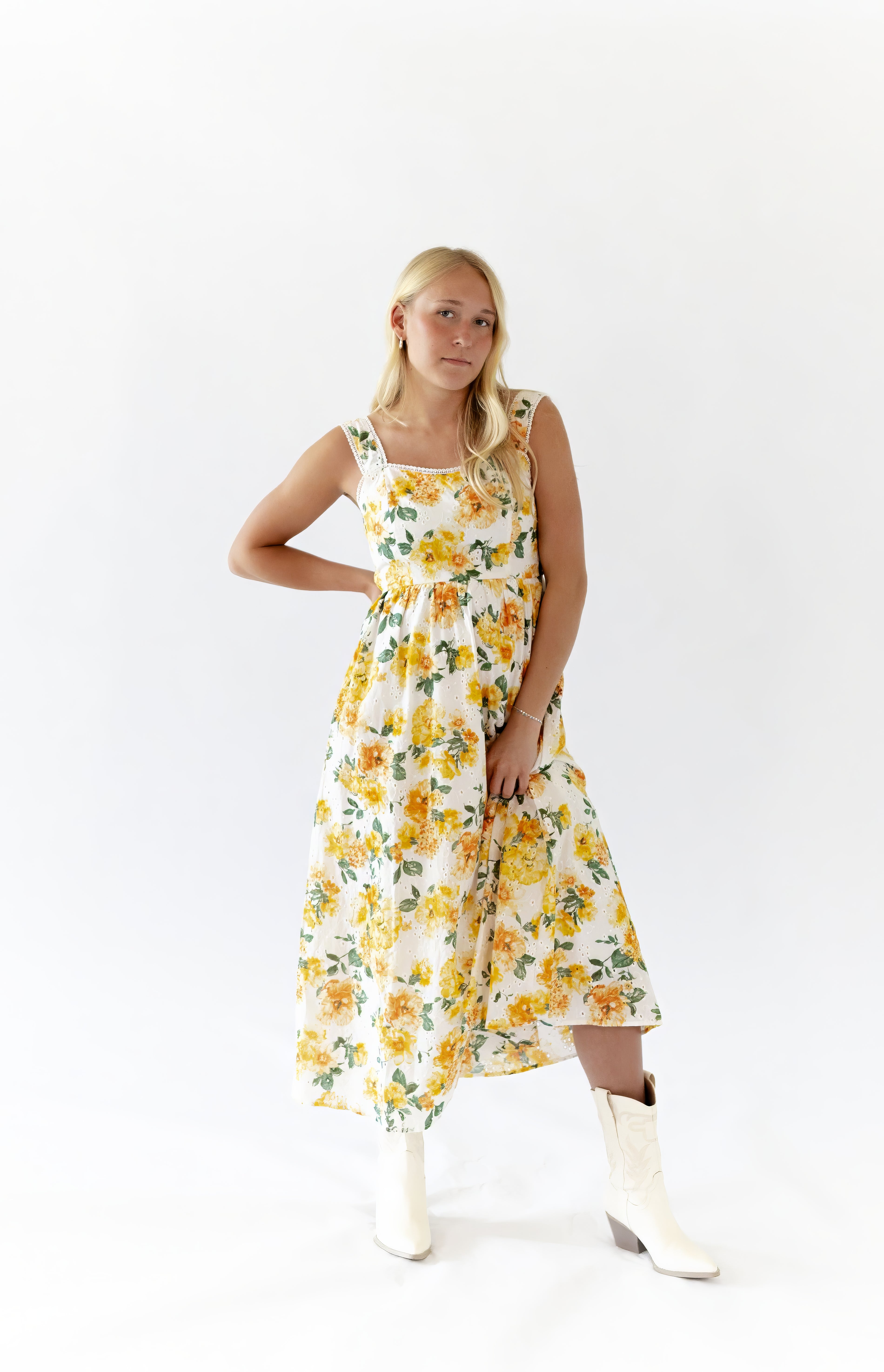yellow print midi dress Sunshine Scalloped Midi Dress – Twirl Boutique