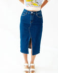 Ty Front Slit Denim Skirt