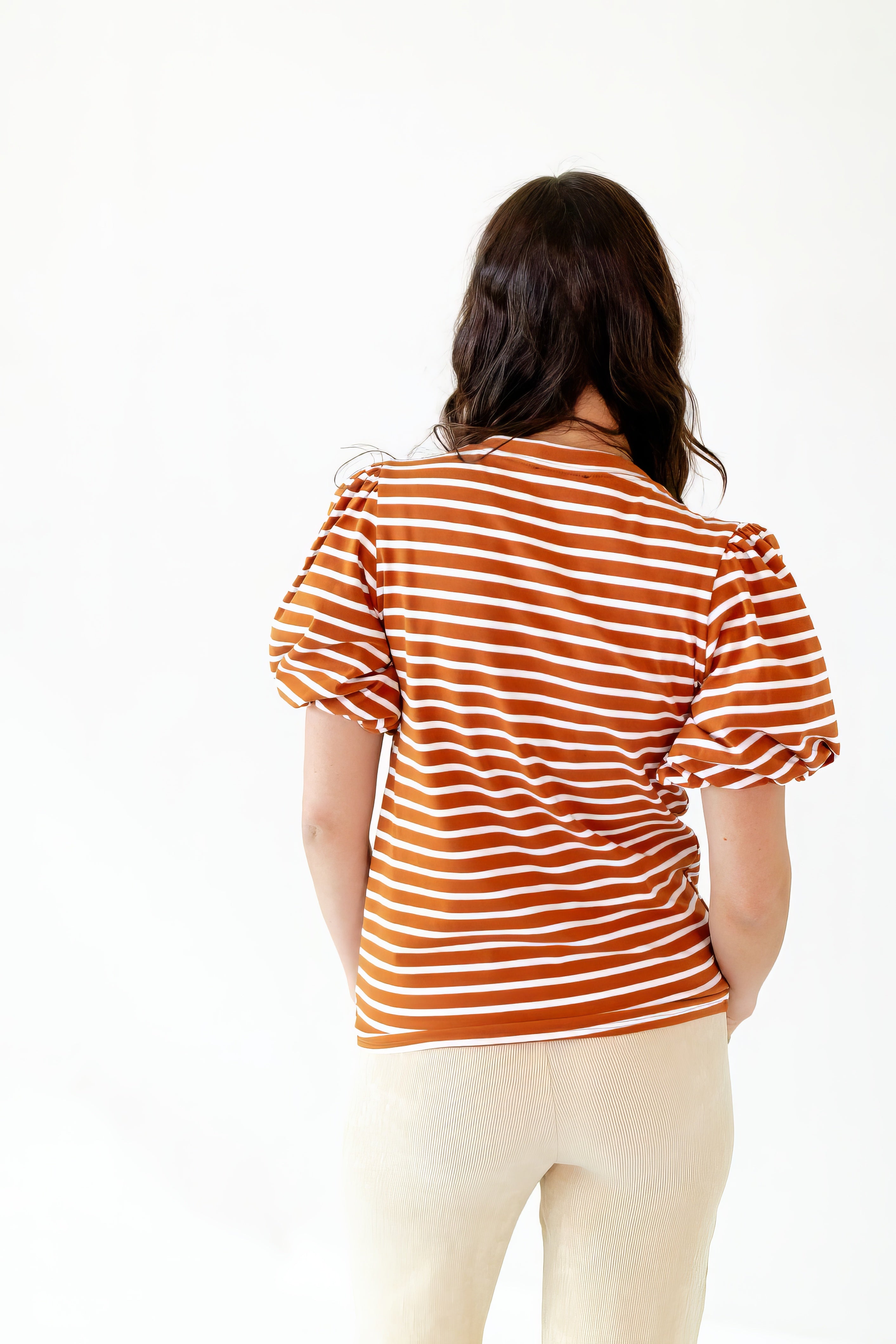 Adobe Striped Bubble Sleeve Top