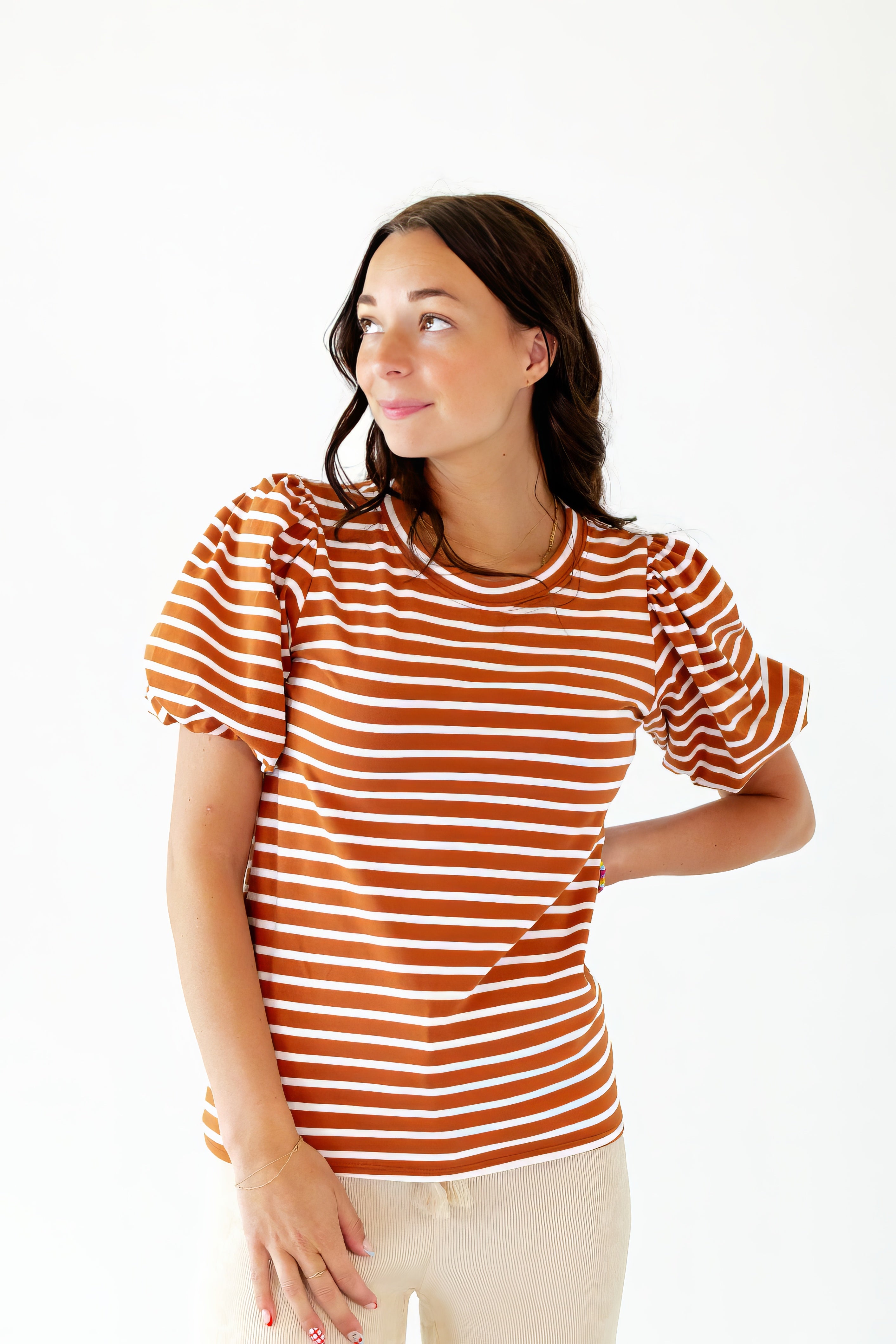 Adobe Striped Bubble Sleeve Top