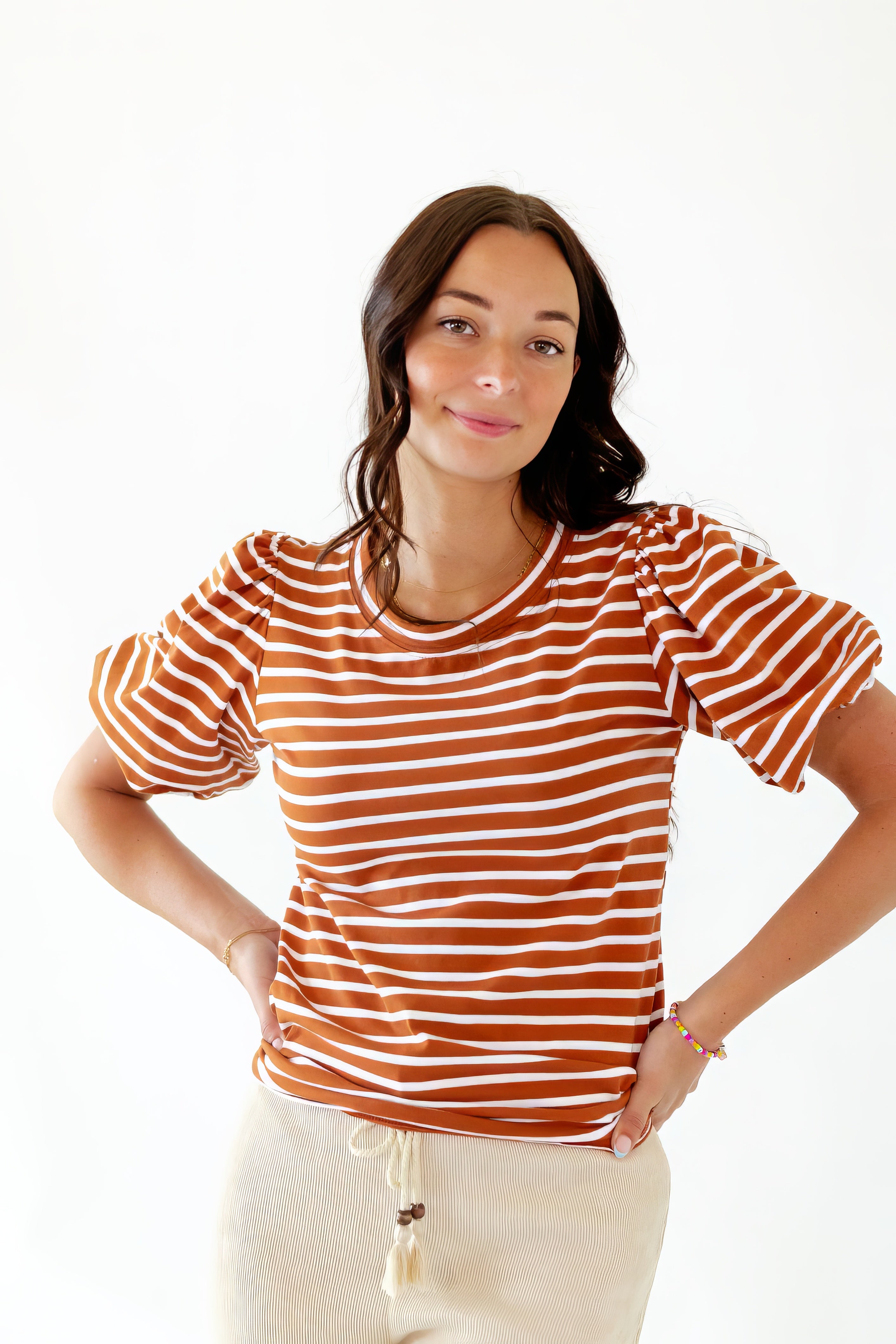 Adobe Striped Bubble Sleeve Top