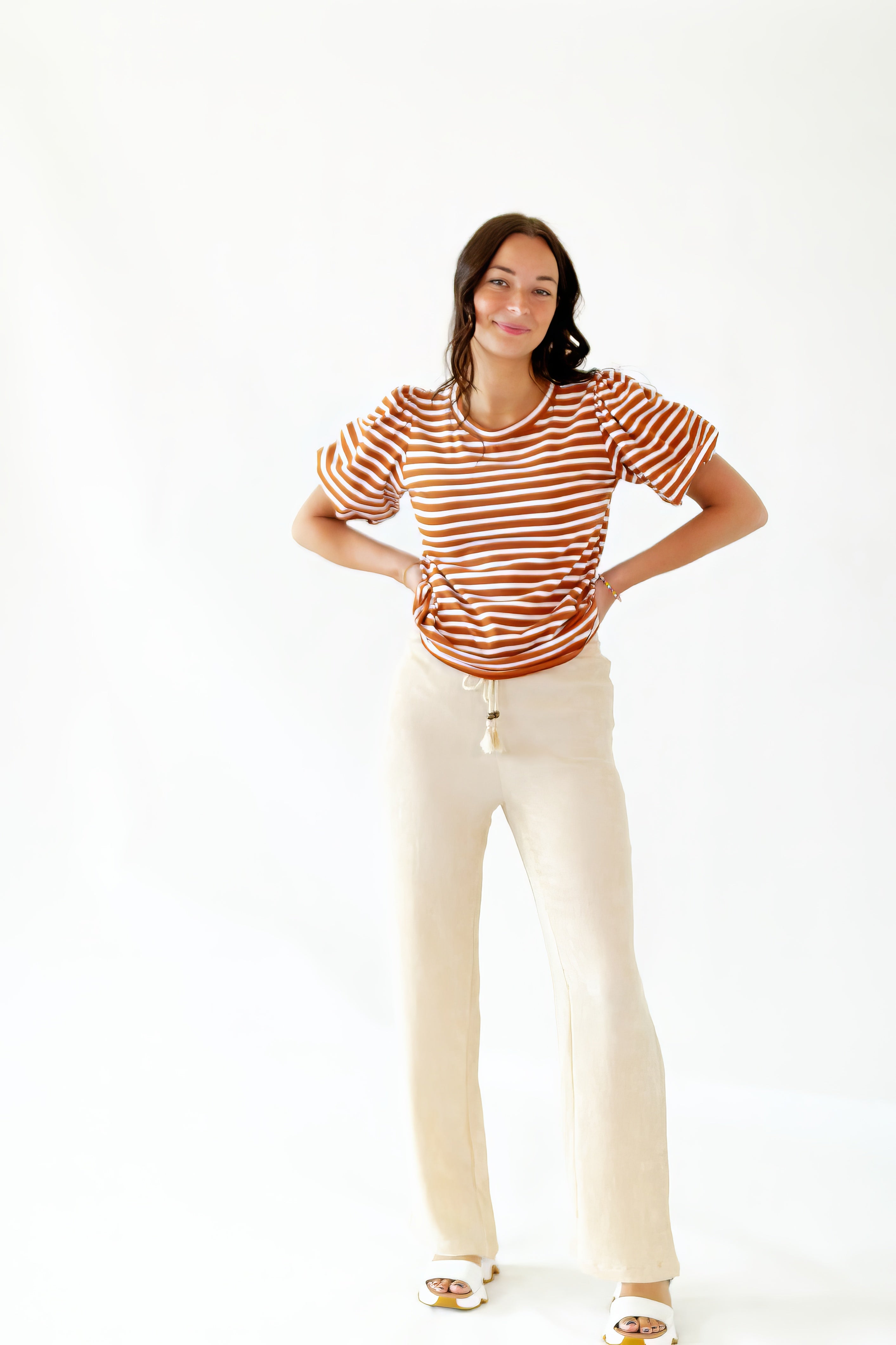 Adobe Striped Bubble Sleeve Top