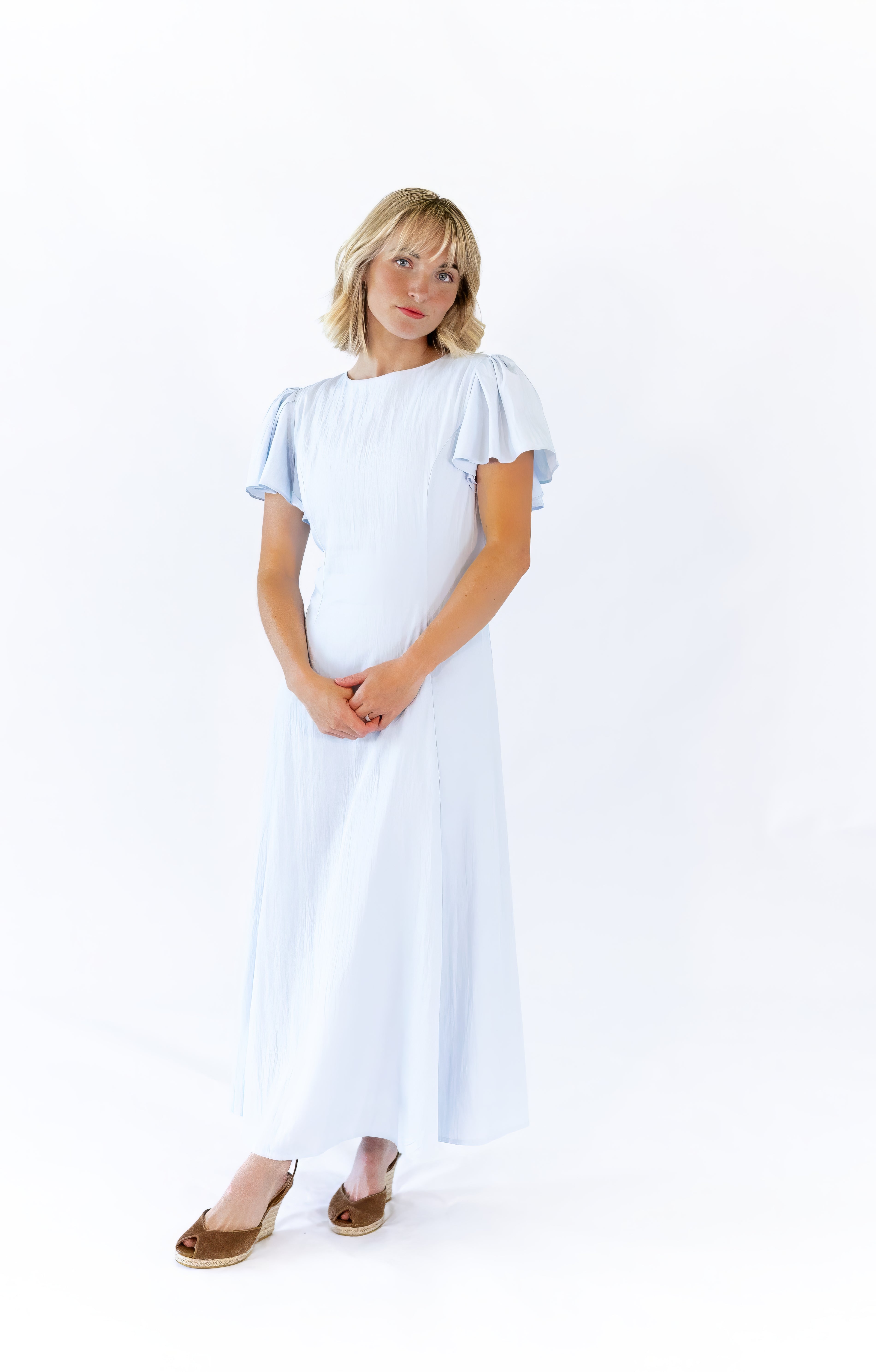 Enza Flutter Sleeve Dress · Blue – Twirl Boutique Enza Flutter Sleeve Dress · Blue – Twirl Boutique