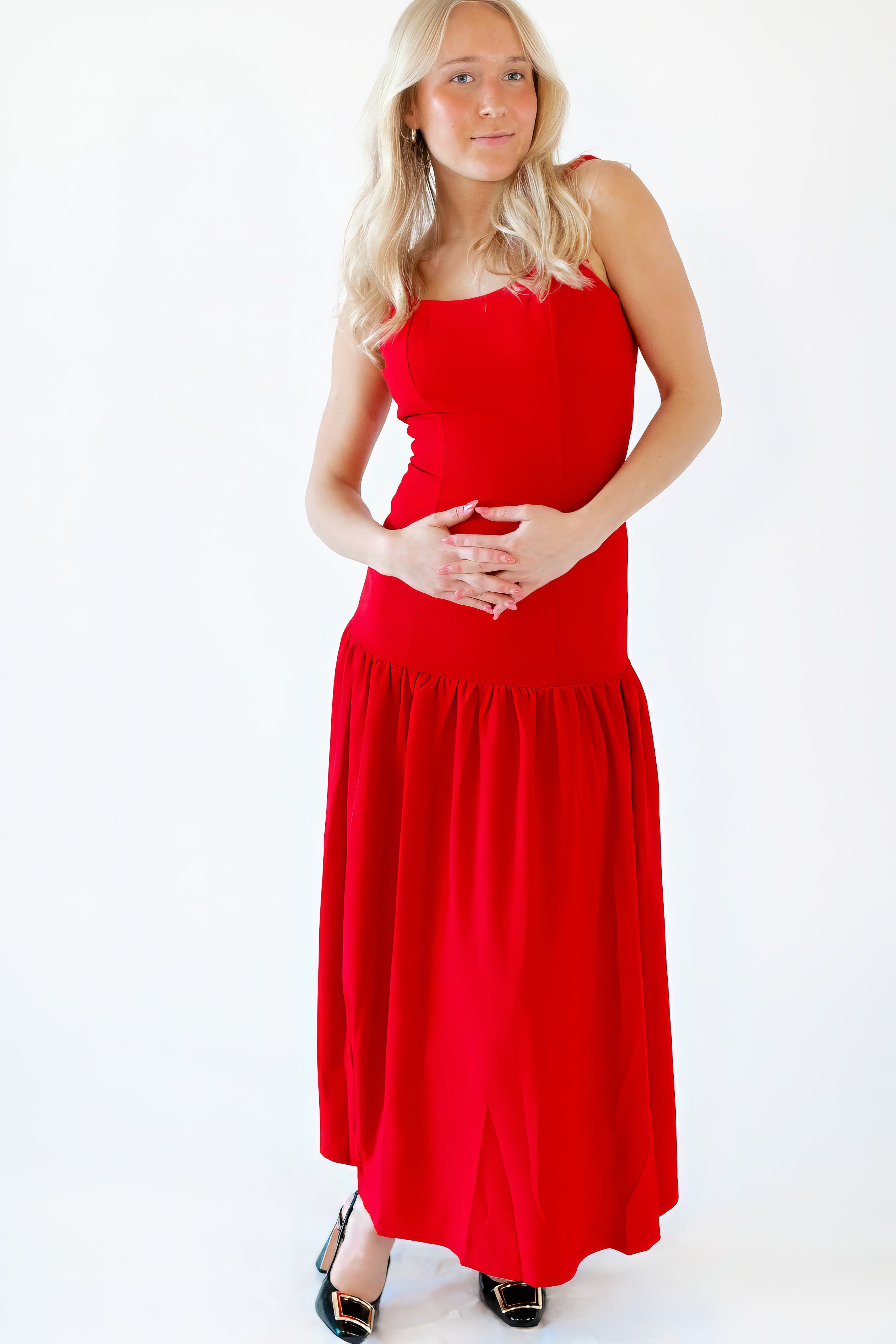 red drop waist maxi dress Strapless Drop Waist Maxi Dress in Red