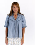 Tabbi Denim Embroidered Top