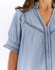 Tabbi Denim Embroidered Top