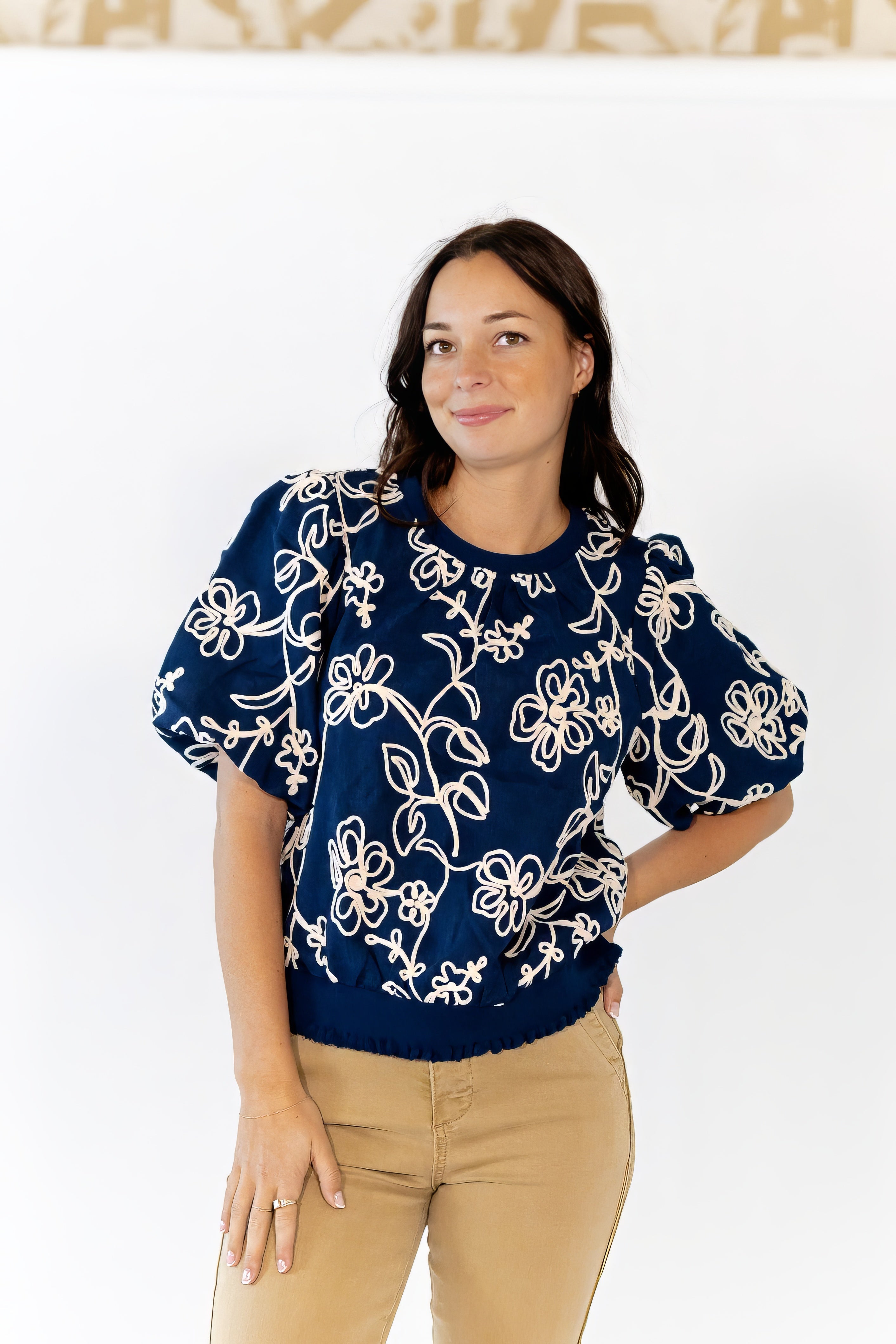 Asta Embroidered Bubble Sleeve Top