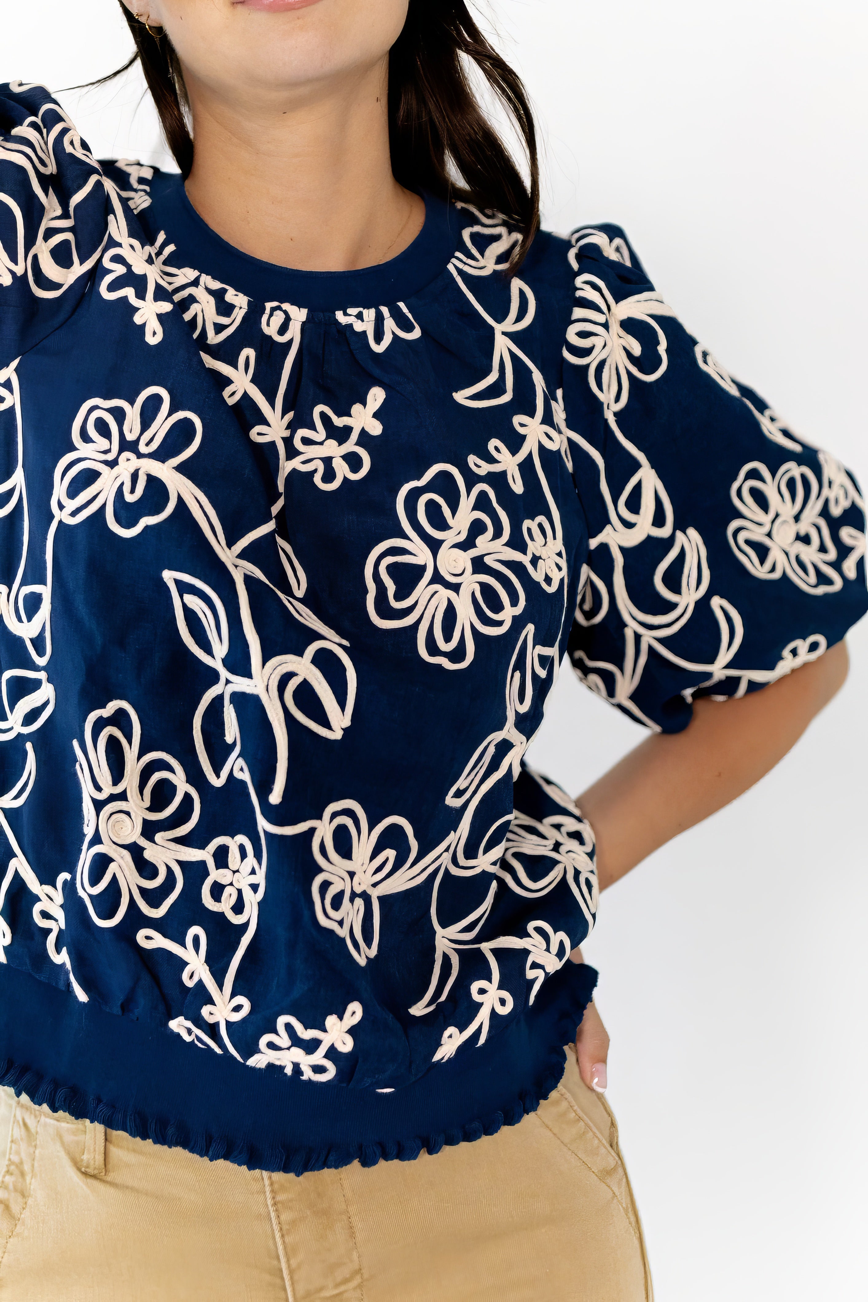 Asta Embroidered Bubble Sleeve Top