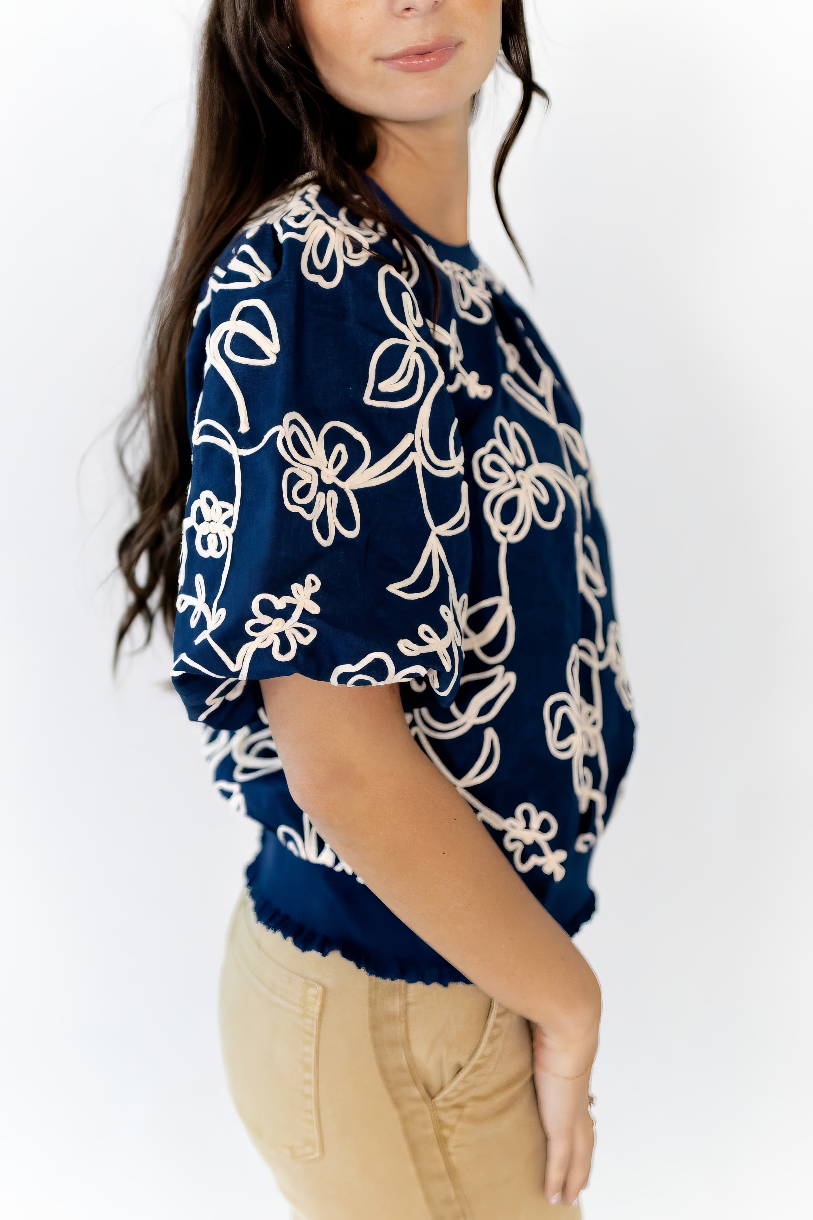 Asta Embroidered Bubble Sleeve Top