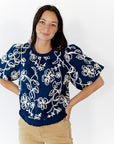 Asta Embroidered Bubble Sleeve Top