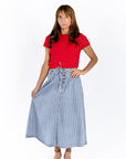 Jia Striped Denim Midi Skirt