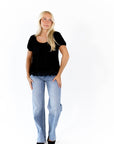 Kate Pinstripe Lace Detail Top