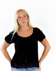 Kate Pinstripe Lace Detail Top