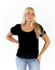 Kate Pinstripe Lace Detail Top