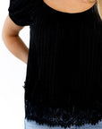Kate Pinstripe Lace Detail Top