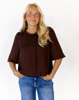 Ajen Braided Neckline Blouse · Chocolate