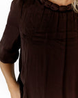 Ajen Braided Neckline Blouse · Chocolate