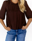 Ajen Braided Neckline Blouse · Chocolate