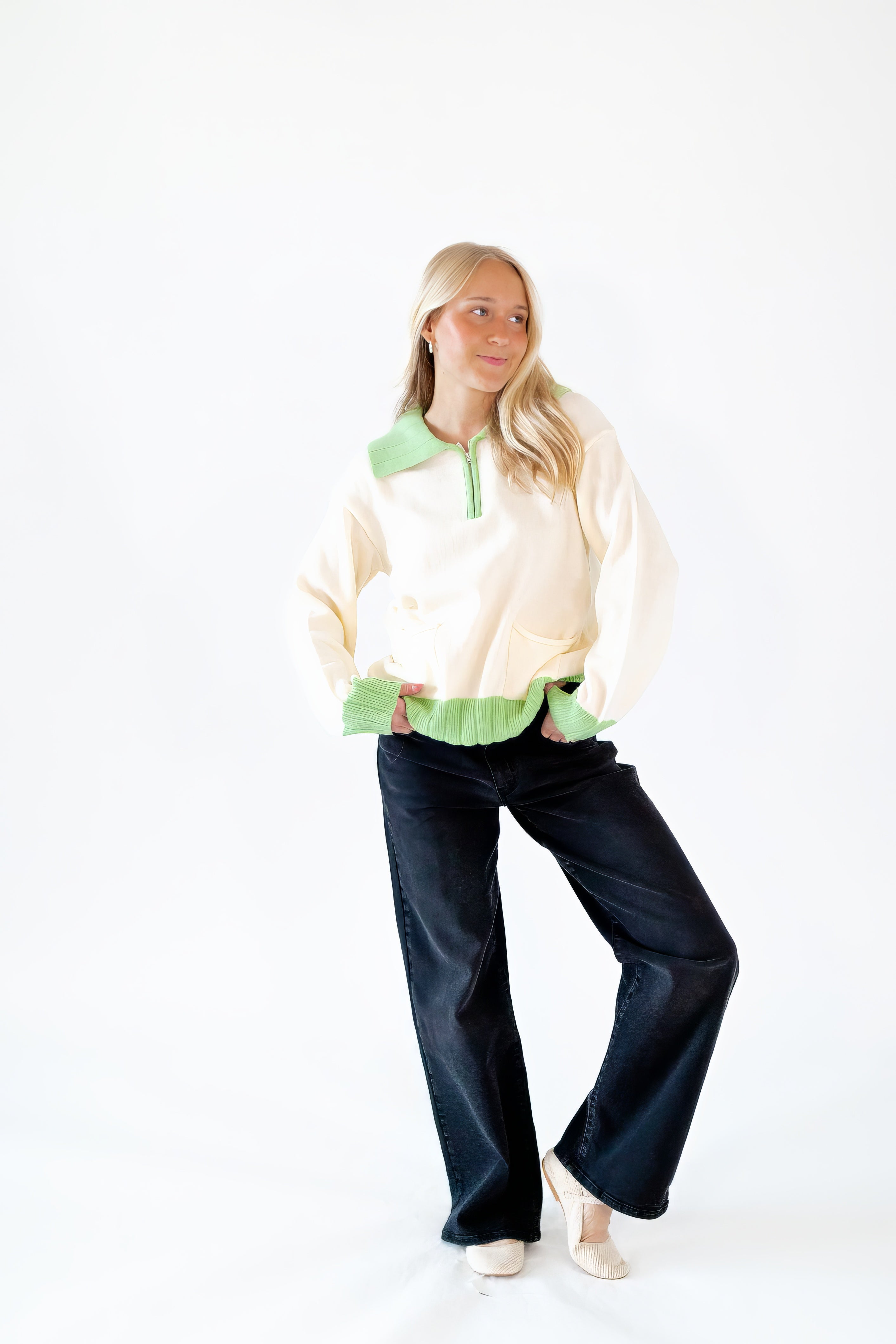 Cassia Half-Zip Colorblocked Knit