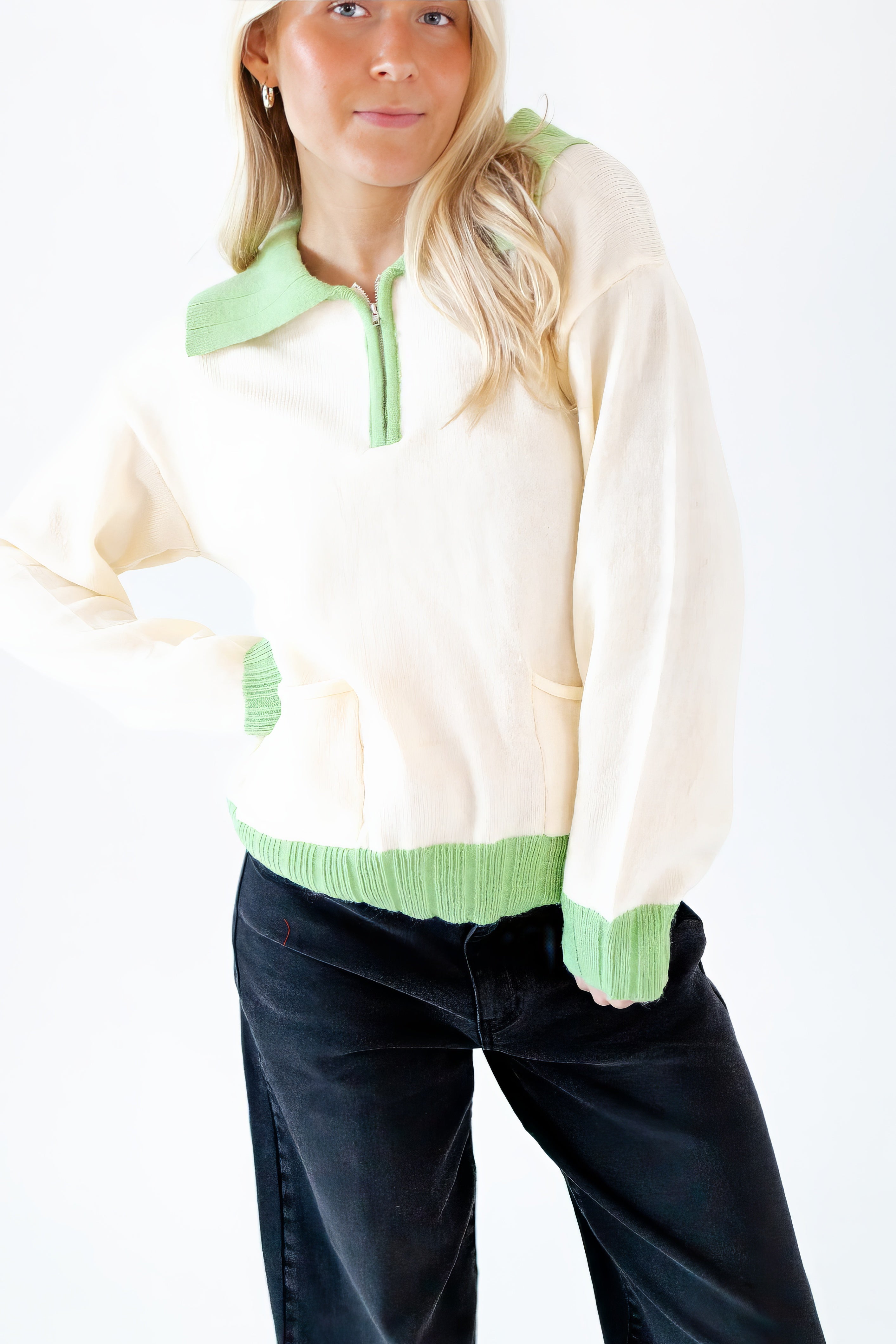 Cassia Half-Zip Colorblocked Knit