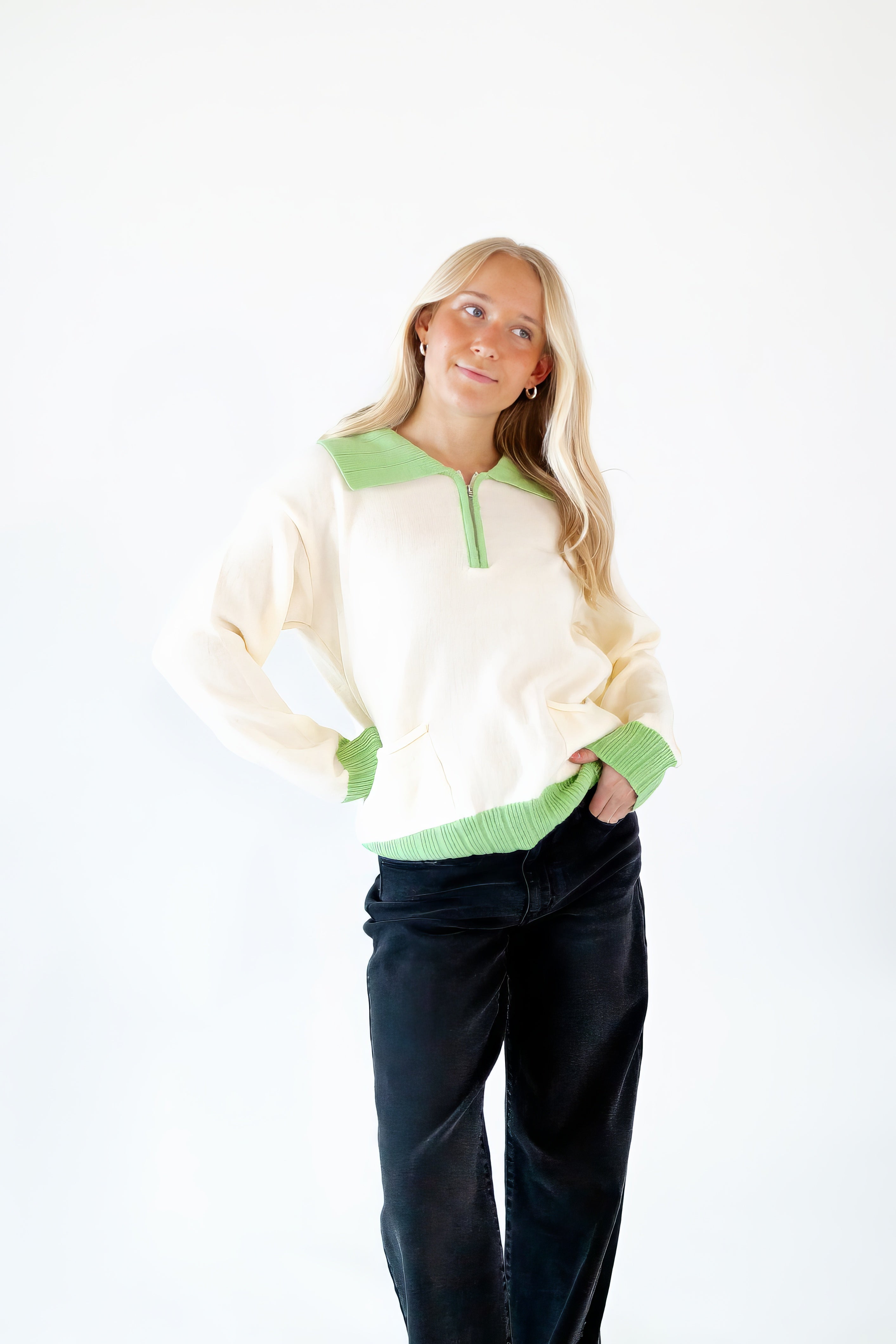 Cassia Half-Zip Colorblocked Knit