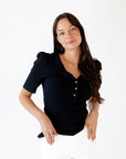 Sloane Ribbed Button Detail Up